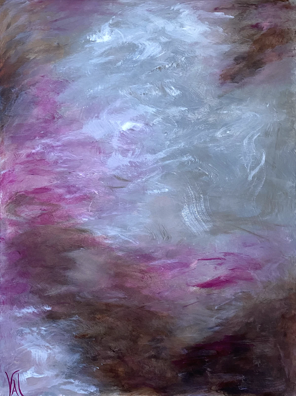 Shepherds Delight: dusky pink and plum sweeping through pale blue-grey, darkening to deep brown at the lower edge.